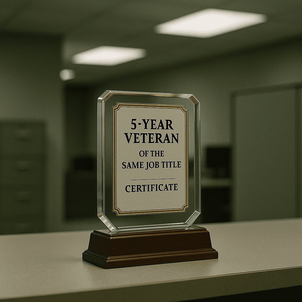 "5-Year Veteran of the Same Job Title" Certificate