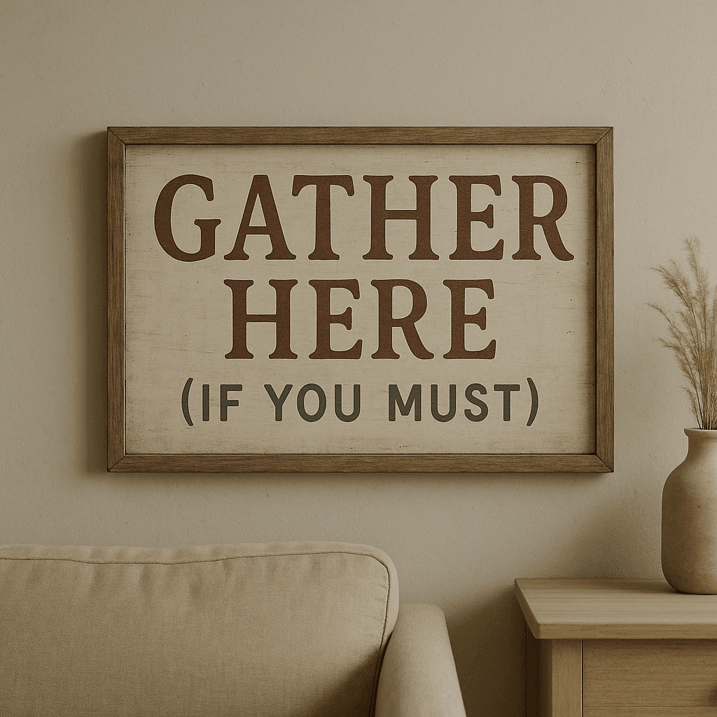 "Gather Here (If You Must)" Dining Room Sign