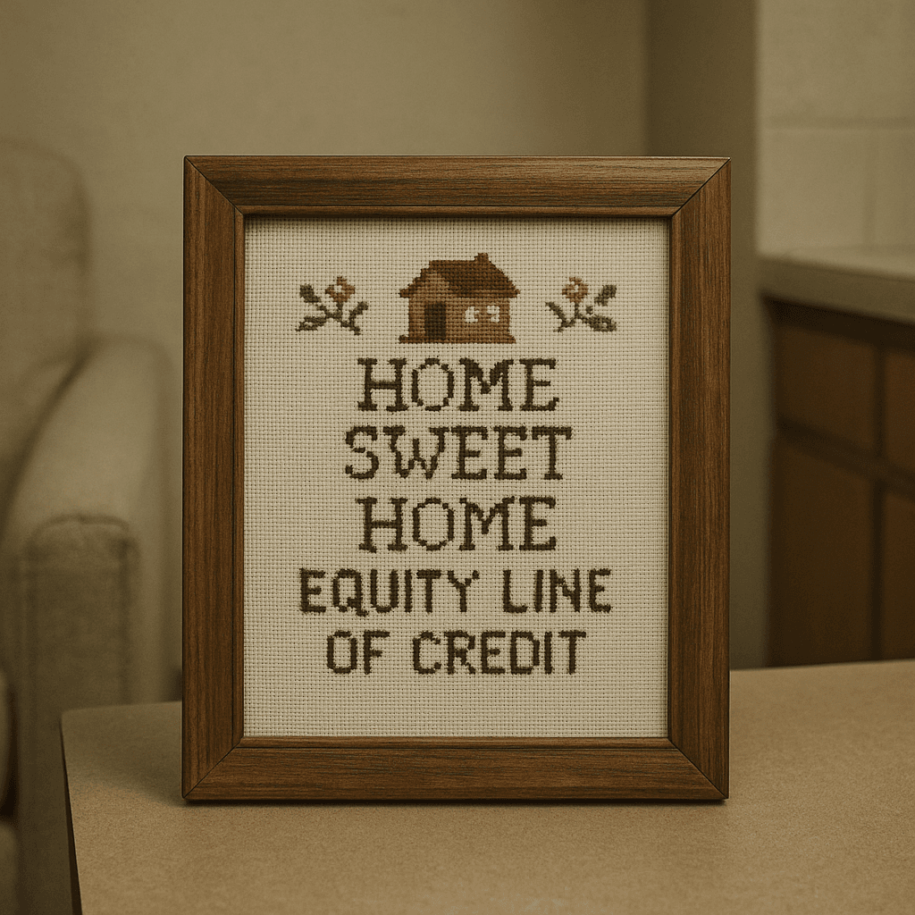 "Home Sweet Home Equity Line of Credit" Cross-Stitch Plaque