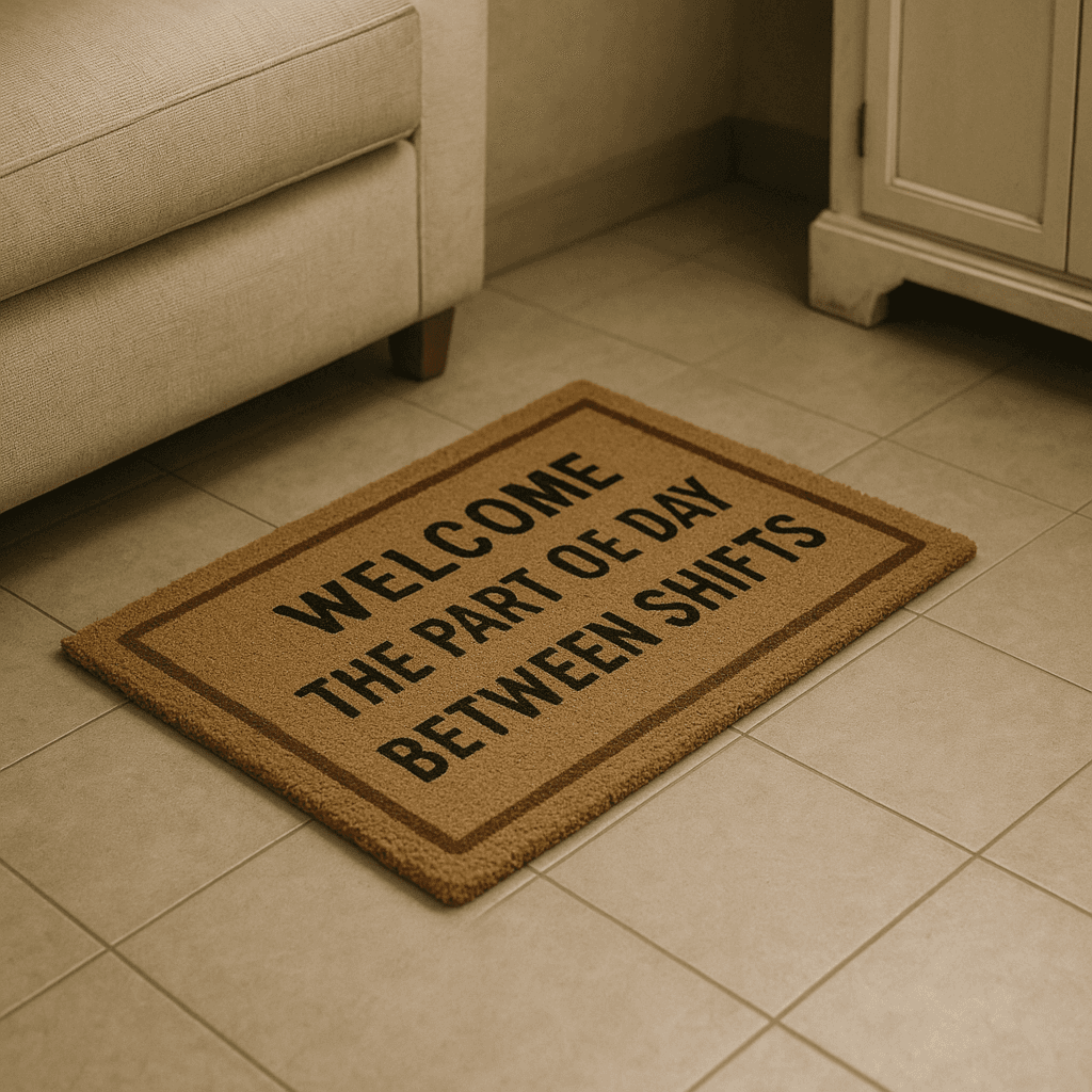 "Welcome to the Part of the Day Between Shifts" Doormat